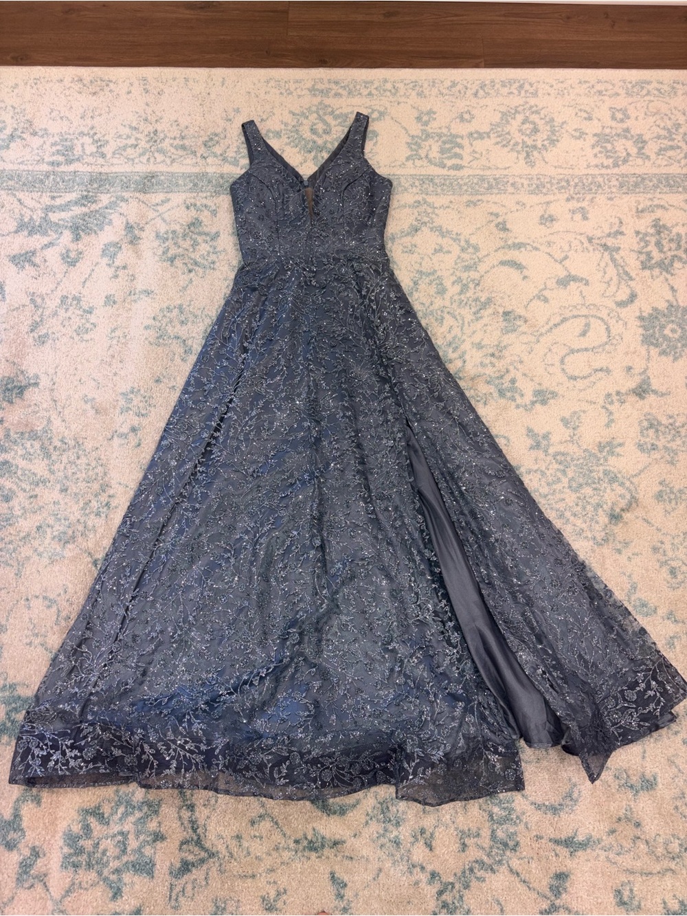 Soieblu Dusty Navy V-Neck A-Line Prom Dress